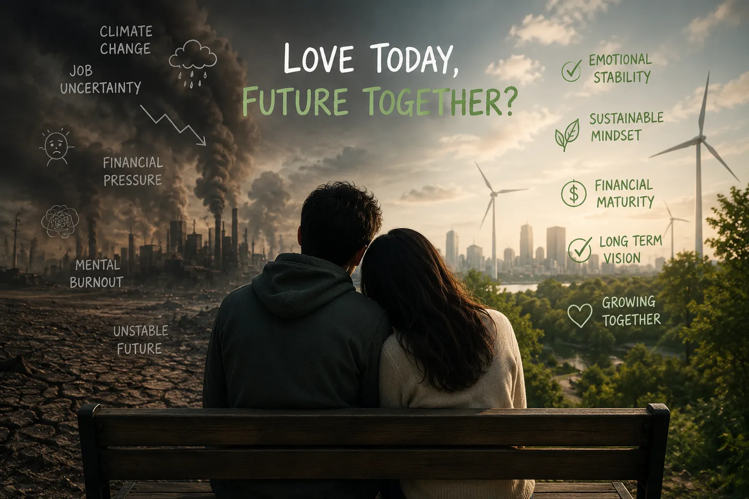 Modern Relationship Anxiety in Hindi featured image showing a couple thinking about future anxiety in relationship and emotional stability
