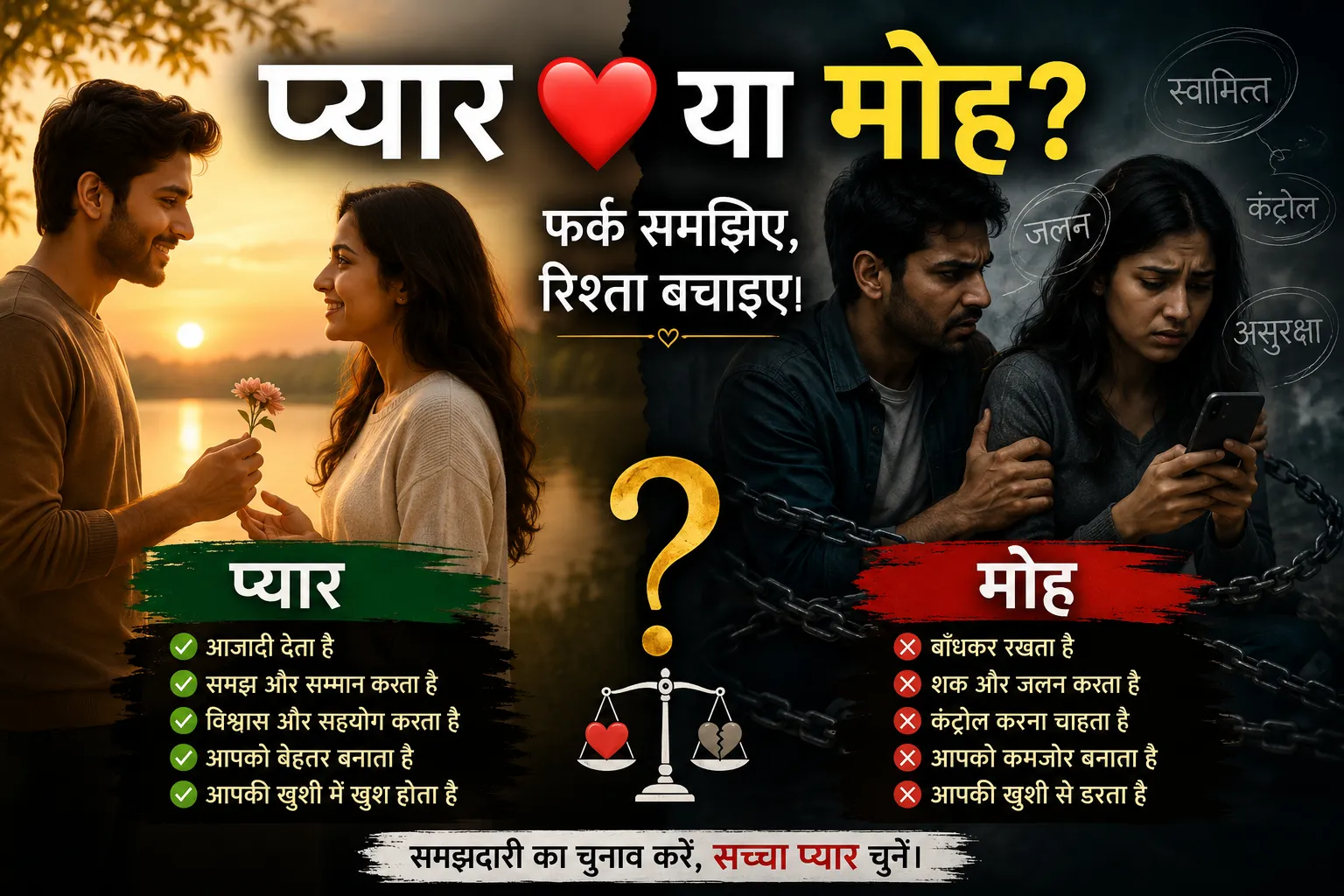 प्यार और मोह में अंतर दिखाता हुआ भारतीय कपल (Love vs Attachment)